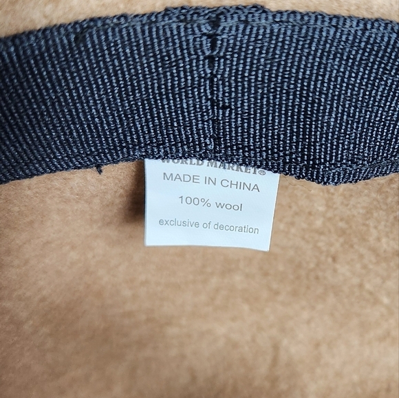World Market Womens Tan 100% Wool Wide Brim Boho Hat - Picture 8 of 8